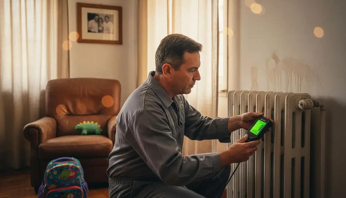 Experto en humedad comprobando paredes húmedas en Málaga