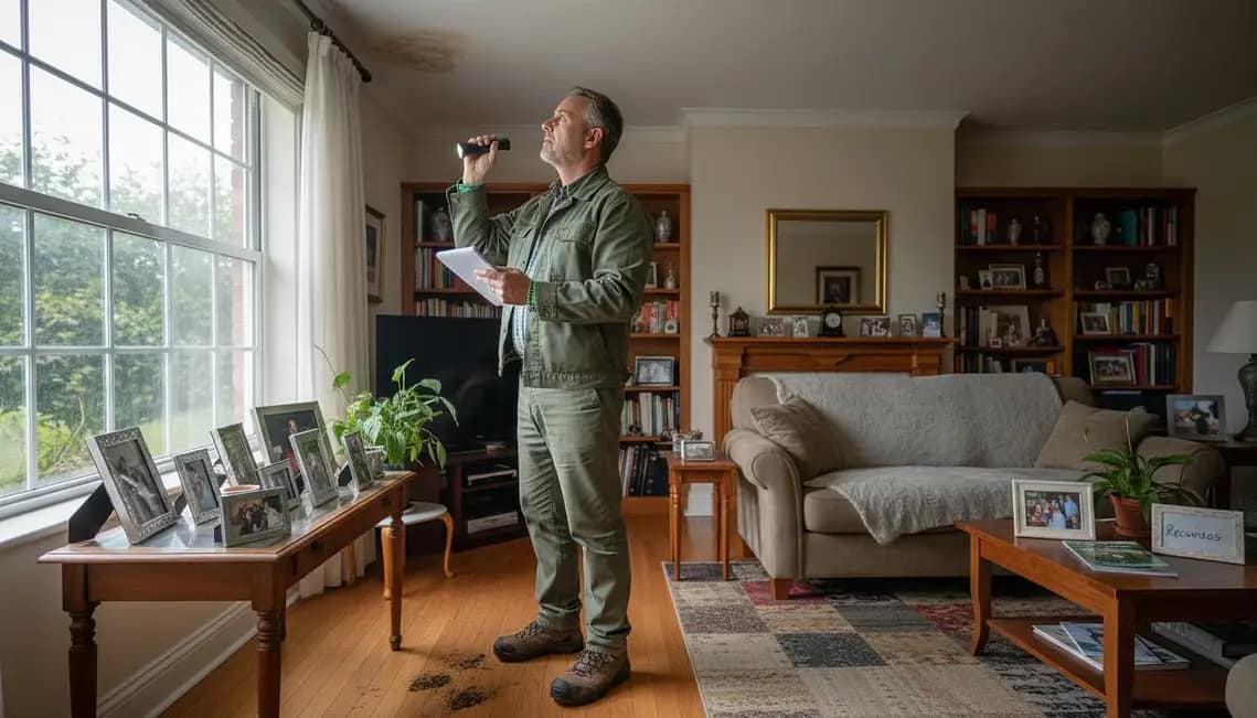 Hombre inspecciona vivienda buscando síntomas de humedad