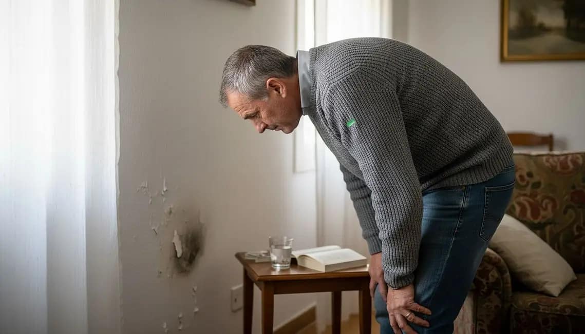 Hombre observa parad con humedad por condensación en Málaga